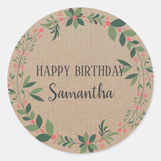 Pegatina Redonda Feliz cumpleaños, Navidades florales y negras (Anverso)