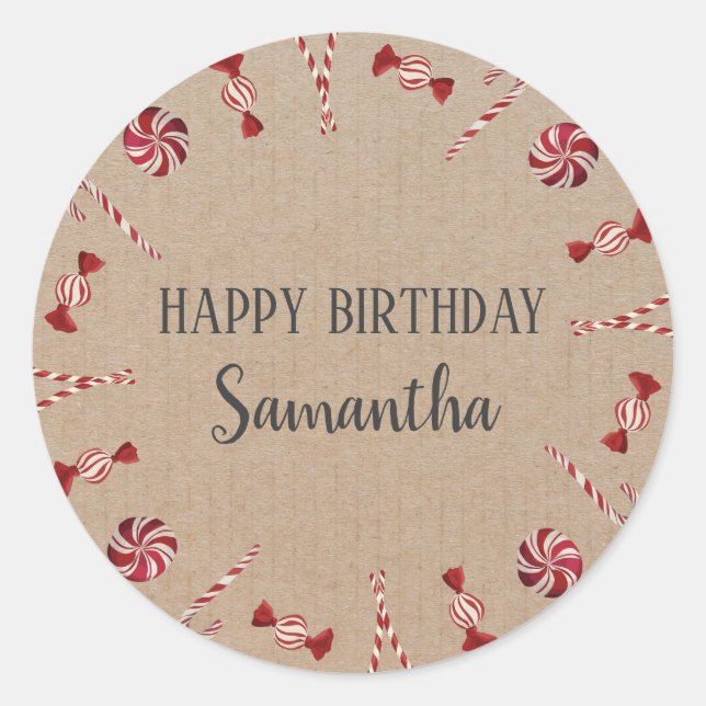 Pegatina Redonda Feliz cumpleaños, Navidades florales y negras (Anverso)