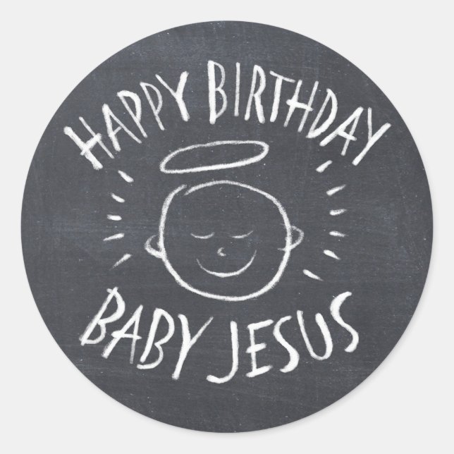 Pegatina Redonda Feliz cumpleaños, niño Jesús - Navidades cristiano (Anverso)