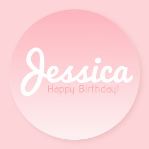 Pegatina Redonda Feliz Cumpleaños, Nombre Personalizable Rosa Ros