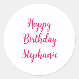 Pegatina Redonda Feliz cumpleaños nombre personalizado simple Girly