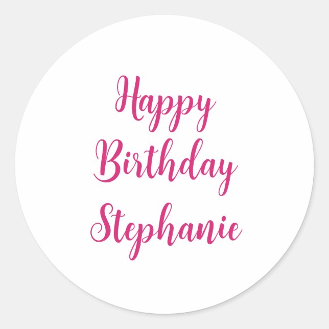 Pegatina Redonda Feliz cumpleaños nombre personalizado simple Girly (Anverso)