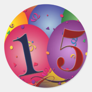 Pegatina Redonda Feliz cumpleaños número 15