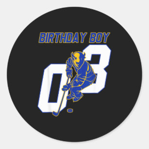 Pegatina Redonda Feliz cumpleaños número 3 Niño Hockey Bison Hockey