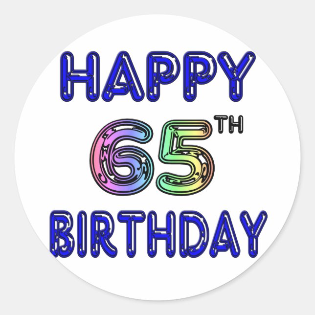 Pegatina Redonda Feliz cumpleaños número 65 en globo (Anverso)
