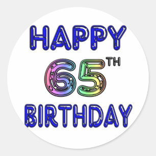 Pegatina Redonda Feliz cumpleaños número 65 en globo
