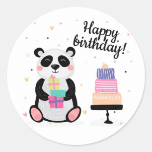 Pegatina Redonda Feliz Cumpleaños Oso Panda