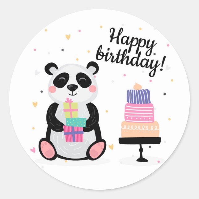Pegatina Redonda Feliz Cumpleaños Oso Panda (Anverso)