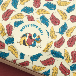 Pegatina Redonda Feliz Cumpleaños Pájaro Dibujos Animados Tema Cump