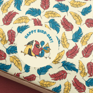Pegatina Redonda Feliz Cumpleaños Pájaro Dibujos Animados Tema Cump