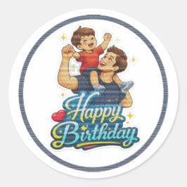 Pegatina Redonda Feliz cumpleaños papá e hijo
