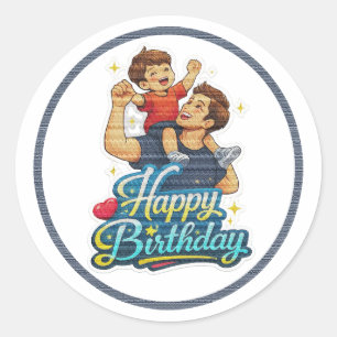 Pegatina Redonda Feliz cumpleaños papá e hijo