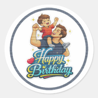 Pegatina Redonda Feliz cumpleaños papá e hijo