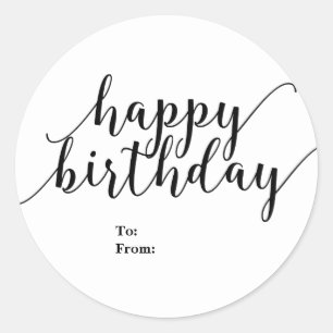 Pegatina Redonda Feliz Cumpleaños Para De Tipo De Letra Negra Elega