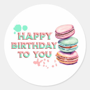 Pegatina Redonda Feliz Cumpleaños Para Ti   Macaron