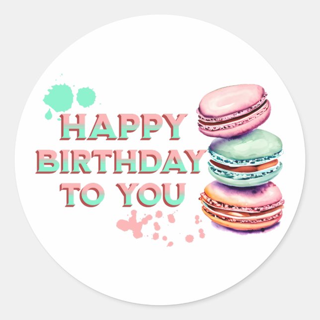 Pegatina Redonda Feliz Cumpleaños Para Ti | Macaron (Anverso)