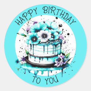 Pegatina Redonda Feliz Cumpleaños Para Ti   Torta caprichosa