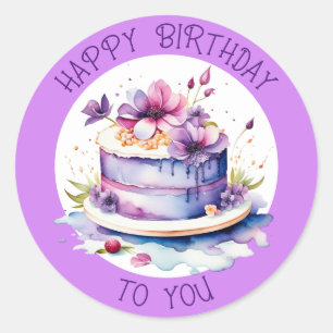 Pegatina Redonda Feliz Cumpleaños Para Ti   Torta caprichosa