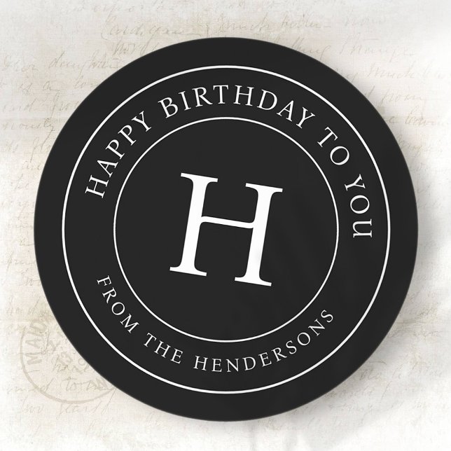 Pegatina Redonda Feliz Cumpleaños Para Tu Moderno Monograma Familia (Subido por el creador)