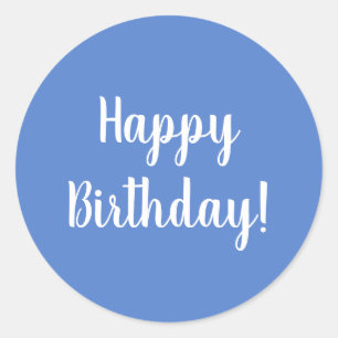 Pegatina Redonda Feliz cumpleaños Pastel Blue White Typography