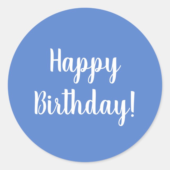 Pegatina Redonda Feliz cumpleaños Pastel Blue White Typography (Anverso)