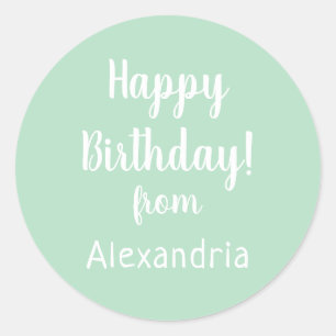 Pegatina Redonda Feliz cumpleaños Pastel Green desde su nombre