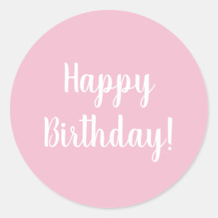 Pegatina Redonda Feliz cumpleaños Pastel Tipografía Blanca Rosa