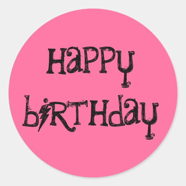 Pegatina Redonda Feliz cumpleaños pegatinas texto esquemático (Anverso)