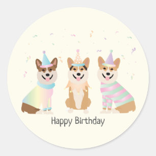 Pegatina Redonda Feliz cumpleaños Pembroke Welsh Corgi Dogs