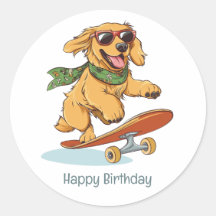 Feliz Cumpleaños Perro Retriever Dorado Patinando