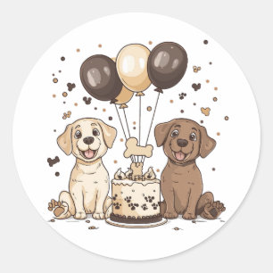 Pegatina Redonda Feliz cumpleaños, perros recuperadores de labrador