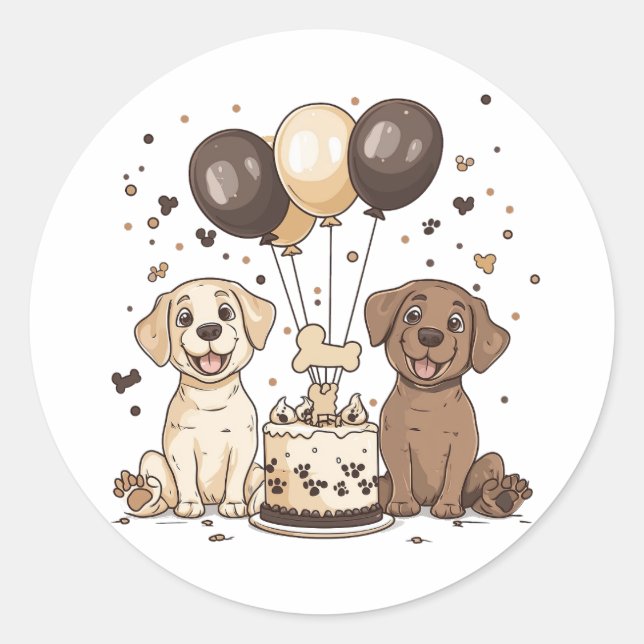 Pegatina Redonda Feliz cumpleaños, perros recuperadores de labrador (Anverso)