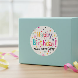 Pegatina Redonda Feliz cumpleaños Personalizable retro