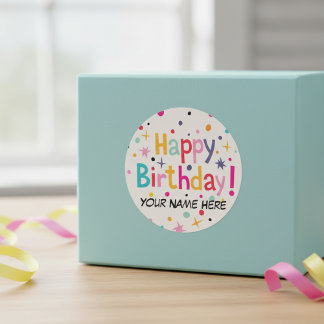 Pegatina Redonda Feliz cumpleaños Personalizable retro
