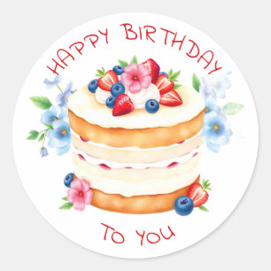 Pegatina Redonda Feliz Cumpleaños Personalizado