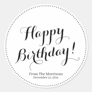 Pegatina Redonda Feliz cumpleaños personalizado nombre del guión 