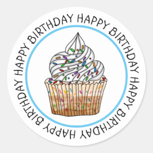 Pegatina Redonda Feliz cumpleaños Personalizado Vanilla Cupcake