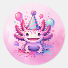 Pegatina Redonda Feliz cumpleaños, Pink y Purple Axolotl