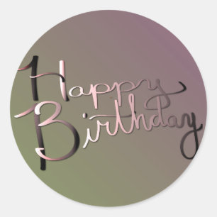 Pegatina Redonda "¡Feliz cumpleaños!" Plum Moss de gradiente escrit