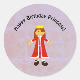Pegatina Redonda Feliz cumpleaños Princesa Cute Princess Rag Doll