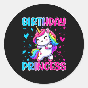 Pegatina Redonda Feliz Cumpleaños Princesa Unicornio Corazón de Arc