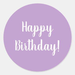 Pegatina Redonda Feliz Cumpleaños Púrpura Tipografía Lilac