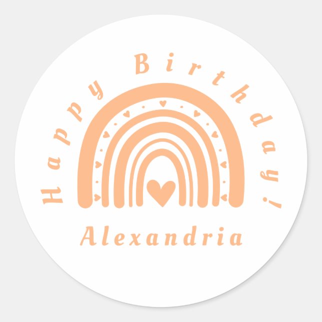 Pegatina Redonda Feliz cumpleaños Rainbow Minimall Peach (Anverso)