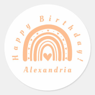 Pegatina Redonda Feliz cumpleaños Rainbow Minimall Peach