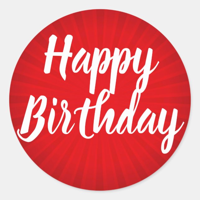 Pegatina Redonda Feliz cumpleaños, Red Sunburst (Anverso)
