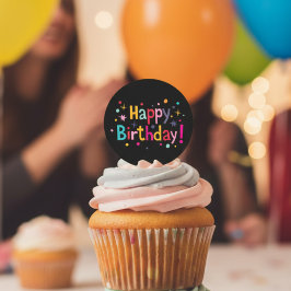 Pegatina Redonda Feliz cumpleaños (Retro)