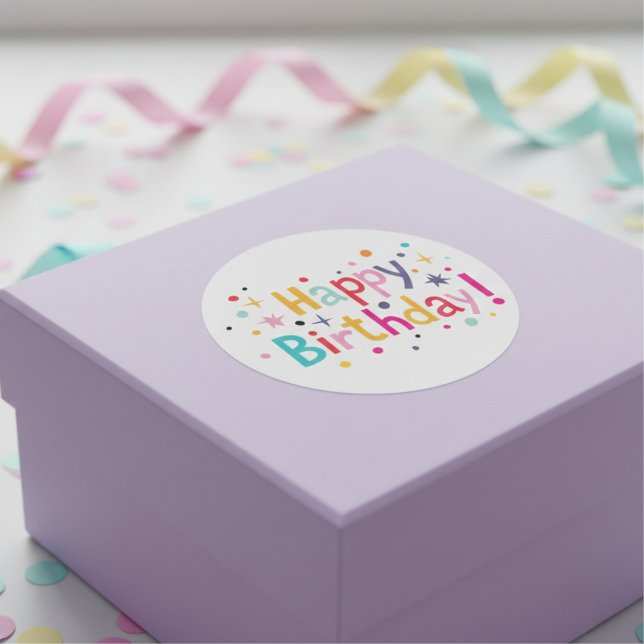 Pegatina Redonda Feliz cumpleaños (Retro) (Happy Birthday (Retro) Classic Round Sticker)