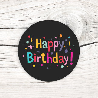 Pegatina Redonda Feliz cumpleaños (Retro)