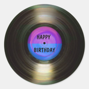 Pegatina Redonda Feliz cumpleaños Retro Vinyl Record