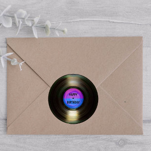 Pegatina Redonda Feliz cumpleaños Retro Vinyl Record